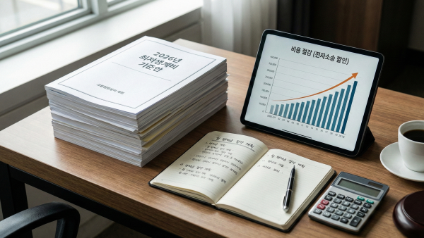 2026년 개인회생 비용 절감과 생계비 계획을 세우는 전문적인 변호사 사무실 책상 사진
