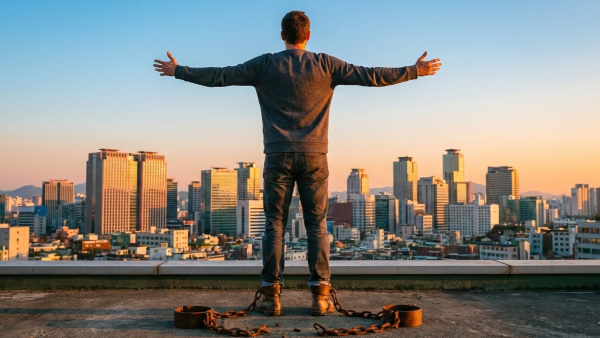 빚 독촉에서 해방되어 밝은 미래를 꿈꾸는 모습