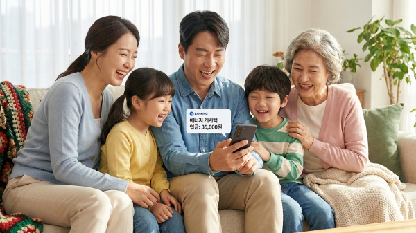 입금된 환급금을 확인하며 기뻐하는 가족의 모습