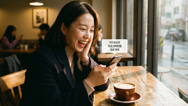 스마트폰 입금 알림을 보고 기뻐하는 여성의 모습