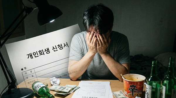 법인 폐업 후 과도한 빚과 생활고로 인해 개인회생 신청을 결심하며 고뇌하는 모습