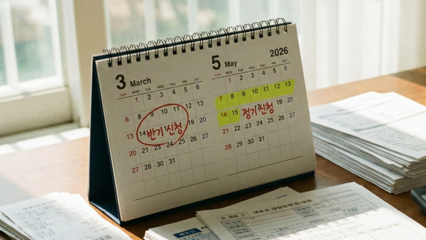 3월 반기 신청과 5월 정기 신청 일정을 비교한 달력 이미지