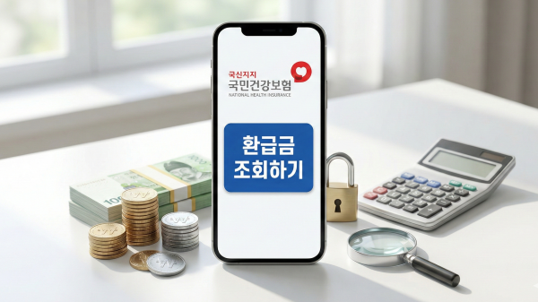 국민건강보험공단 로고와 환급금 신청 버튼이 보이는 모바일 화면