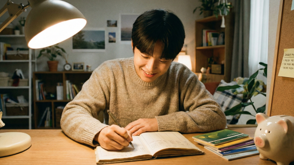 꼼꼼하게 정리된 김 대리의 가계부와 절약하는 모습