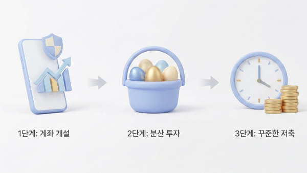 증권 계좌 개설부터 ETF 선정까지의 단계를 보여주는 인포그래픽