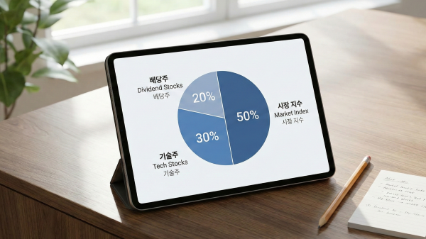 시장 지수, 기술주, 배당주로 구성된 자산 배분 비율 차트