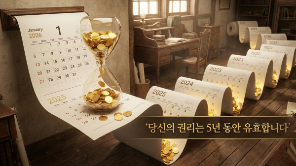 5년의 기간을 강조하는 달력과 시계 이미지