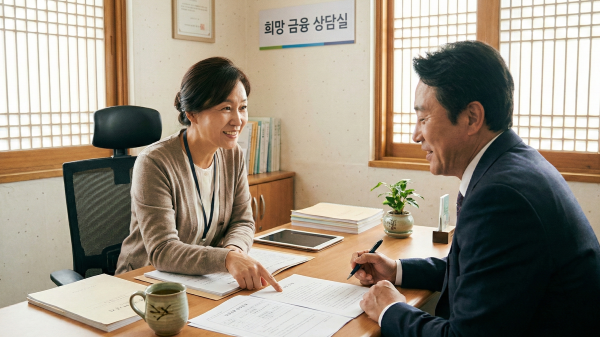 공단 상담원과 함께 개인회생 신청 서류를 검토하는 모습