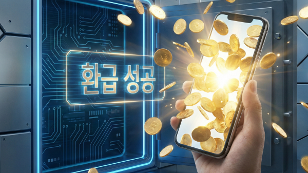 스마트폰 화면에서 금화가 쏟아져 나오는 모습