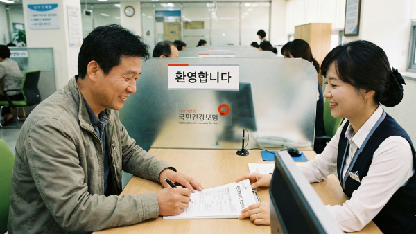 국민건강보험공단에서 건강보험 분납 상담을 받는 채무자