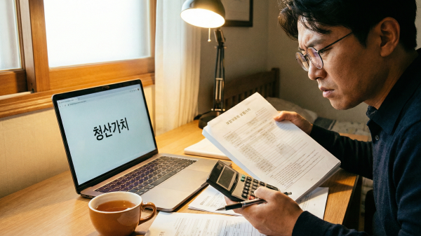 개인회생 보험 환급금을 확인하며 청산가치를 계산하는 모습