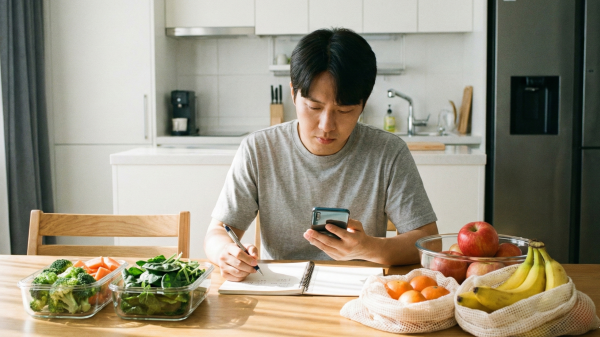 개인회생 최저생계비에 맞춰 식재료를 관리하고 가계부를 작성하는 채무자