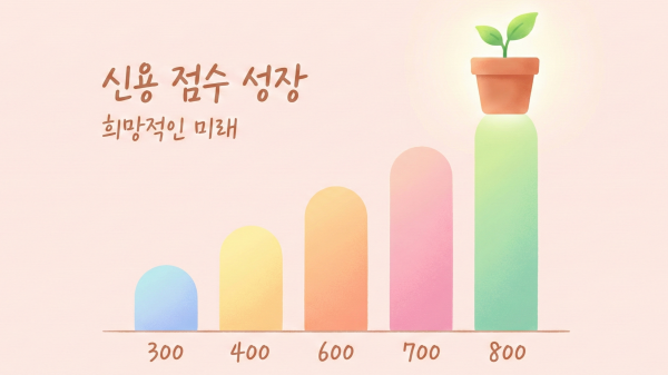 낮은 단계에서 높은 단계로 올라가는 신용 점수 그래프와 싹이 트는 화분