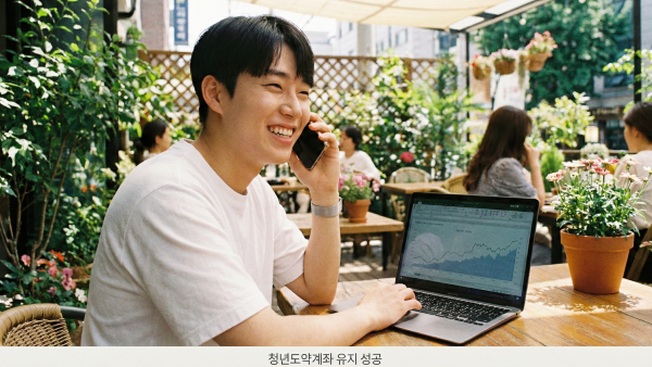 경제적 고민을 해결하고 밝게 웃으며 미래를 설계하는 청년의 모습