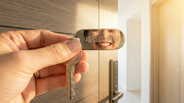 개인회생 면책 후 대출에 성공하여 새 집 열쇠를 들고 있는 손