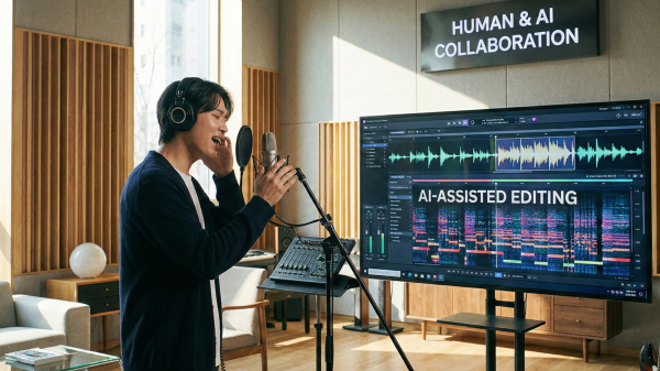 AI 유튜브 수익창출 거절을 피하기 위해 사람과 AI가 협업하는 모습